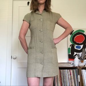 Vintage 60s button up shift dress with pockets